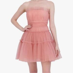 BCBGMAXAZRIA Women's Strapless Tiered Tulle Mini Dress